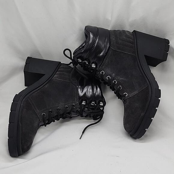 MARC FISHER VELIMA BLACK LUG SOLE HIKING BOOTIES SUEDE LADIES SIZE 6.5 NWOB - Picture 15 of 16